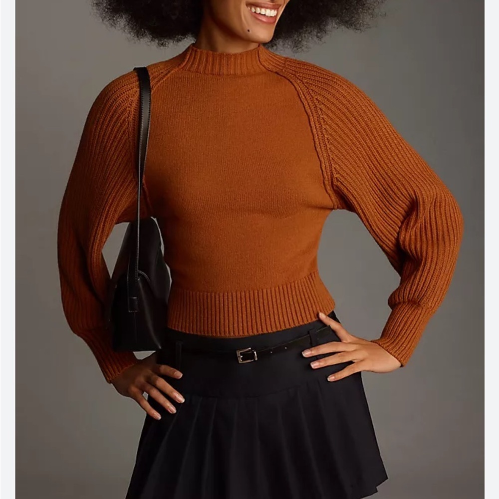 NEW Maeve Mock-Neck Raglan Honey Ribbed Sleeve Pullover Sweater Size XS - Picture 1 of 10